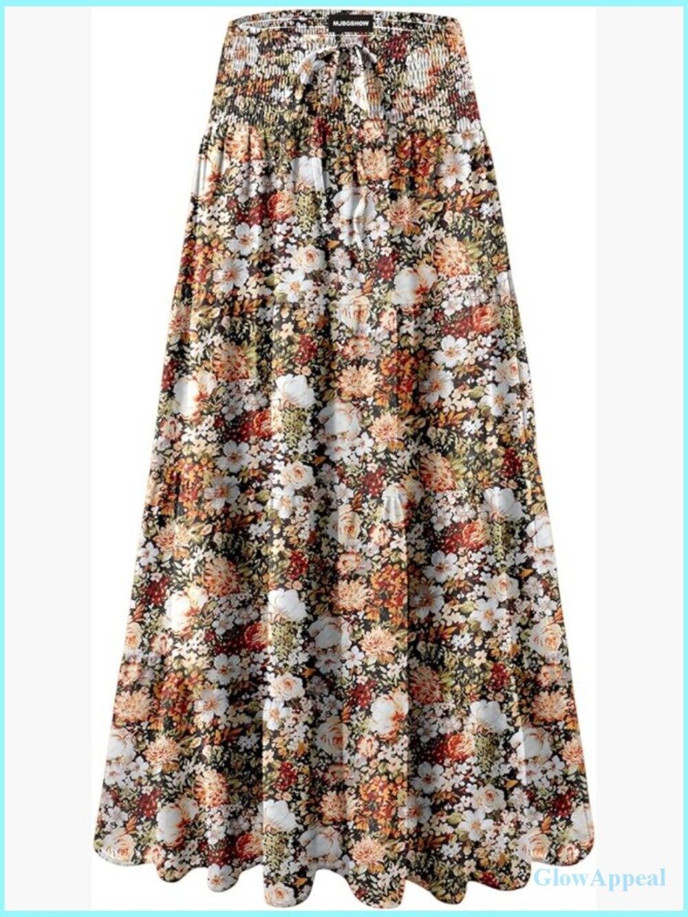 High-Waist Elastic Pleated Maxi Skirt with Drawstring Flowy Boho Long Skirt